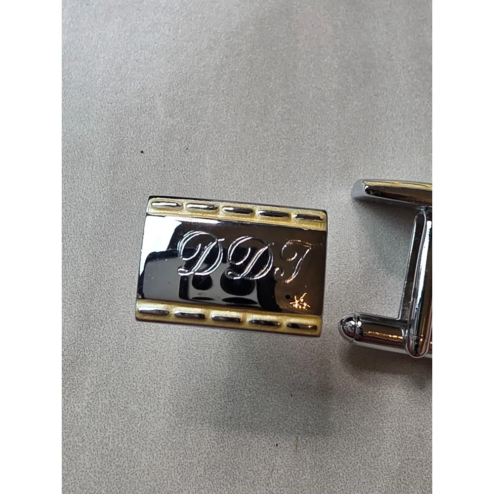 Mens Two Tone Silver Gold Engraved DDT Initial Rectangular Cufflinks F1